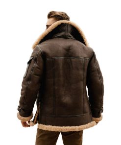 Men's Brown Shearling Leather Long Jacket Coat