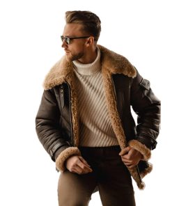 Men's Brown Shearling Leather Long Jacket Coat