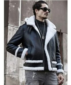 Mens Bomber Hooded Sheepskin Leather Jacket