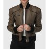 Betty Womens Brown Bomber Leather Jacket