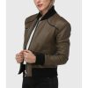Betty Womens Brown Bomber Leather Jacket
