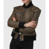 Betty Womens Brown Bomber Leather Jacket