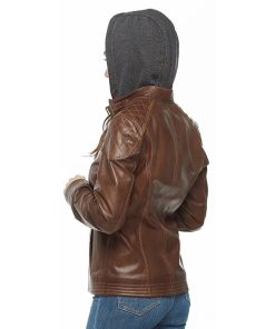 Women’s Real Chocolate Brown Leather Hooded Jacket