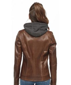 Women’s Real Chocolate Brown Leather Hooded Jacket