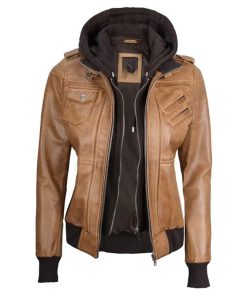 Women Camel Brown Bomber Leather Jacket