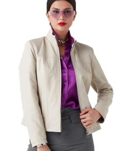 Women’s Real Beige Leather Classy Jacket