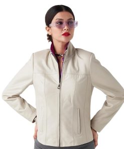 Women’s Real Beige Leather Classy Jacket