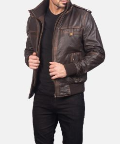 Glen Street Brown Leather Bomber Jacket