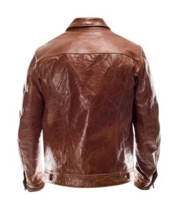 Men Brown Leather Trucker Jacket
