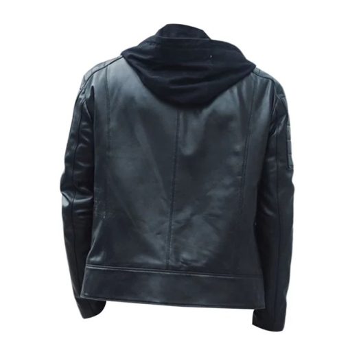 Men Leather Moto Hooded Jacket