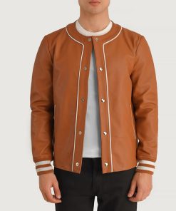 Willis Tan Brown Leather Varsity Jacket