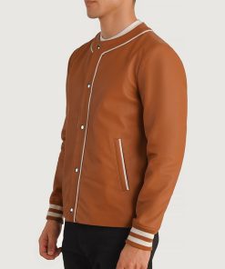 Willis Tan Brown Leather Varsity Jacket