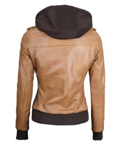 Women Camel Brown Bomber Leather Jacket