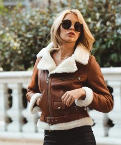 Womens Chestnut Aviator Shearling Jacket