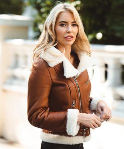 Womens Chestnut Aviator Shearling Jacket