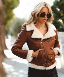 Womens Chestnut Aviator Shearling Jacket