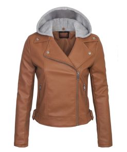 Women's Faux PU Leather Jacket with Hoodie