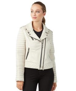 Women’s Real Beige Leather Sports Jacket