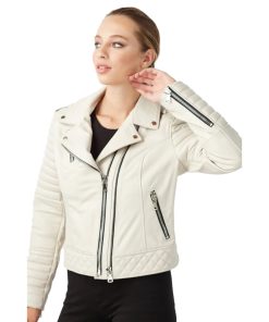 Women’s Real Beige Leather Sports Jacket