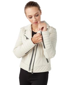 Women’s Real Beige Leather Sports Jacket
