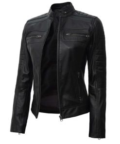 Women's Black Cafe Racer Leather Jacket