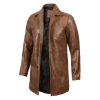 Men's Real Leather Camel Brown 3 4 Length Car Coat