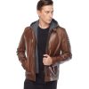 Men’s Real Brown Leather Hooded Jacket