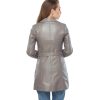 Women’s Real Grey Leather Long Coat