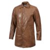 Men's Real Leather Camel Brown 3 4 Length Car Coat