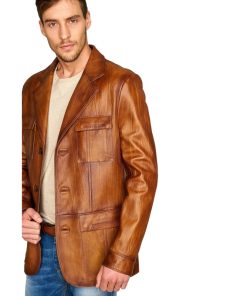 Men’s Real Tan Brown Leather Trench Coat
