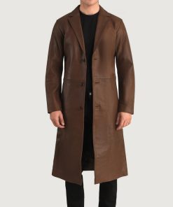 Mateo Brown Leather Single Breasted Coat