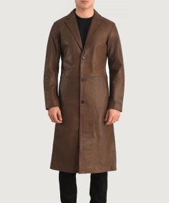 Mateo Brown Leather Single Breasted Coat