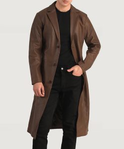 Mateo Brown Leather Single Breasted Coat