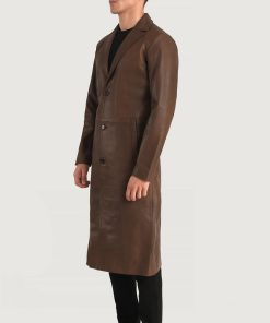 Mateo Brown Leather Single Breasted Coat