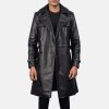 Royson Black Leather Duster Coat