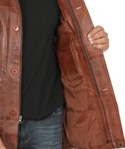 Men's Vintage Cognac Leather Car Coat