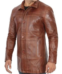 Men's Vintage Cognac Leather Car Coat