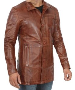 Men's Vintage Cognac Leather Car Coat
