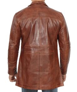 Men's Vintage Cognac Leather Car Coat
