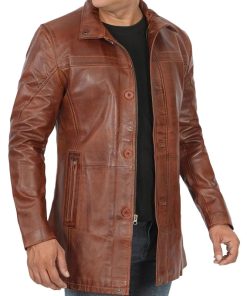 Men's Vintage Cognac Leather Car Coat