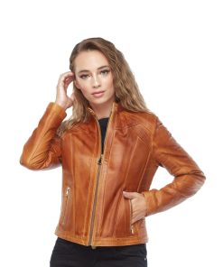 Women’s Real Brown Leather Waxed Jacket