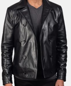 Mod Black Leather Peacoat