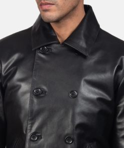 Mod Black Leather Peacoat