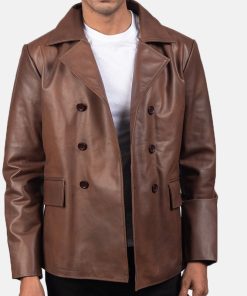 Mr. Bailey Brown Leather Naval Peacoat