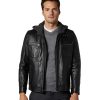 Men’s Real Black Leather Hooded Fit Jacket
