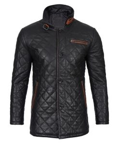 Glen Men Black Quilted Leather Car Coat