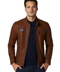 Men’s Real Brown Leather Moto Jacket