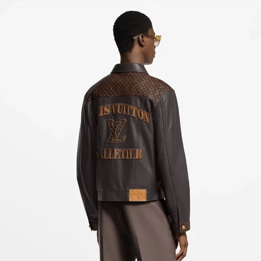 Louis Vuitton Embellished Black Leather Trucker Jacket