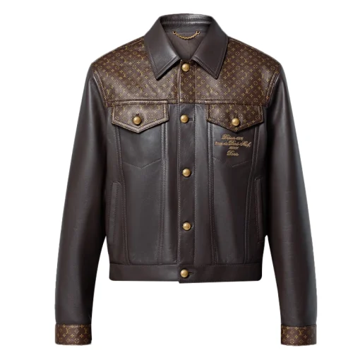 LV Embellished Leather Trucker Jacket