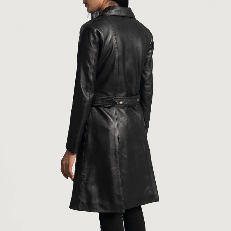 Black Leather Trench Coat Womens - Image 5